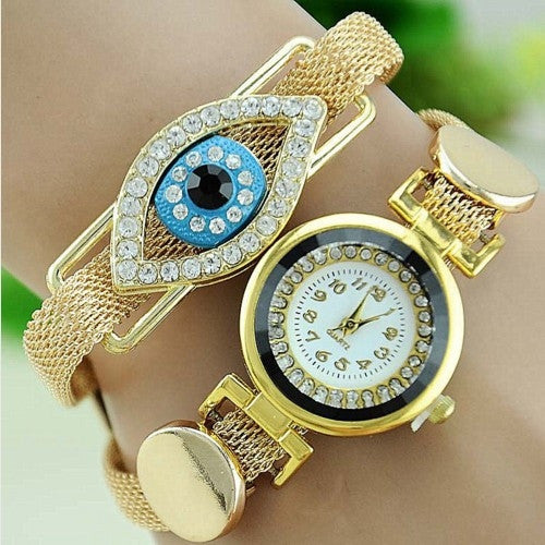 Gold Serpent Indian Bracelet Blue Eye Wristwatch